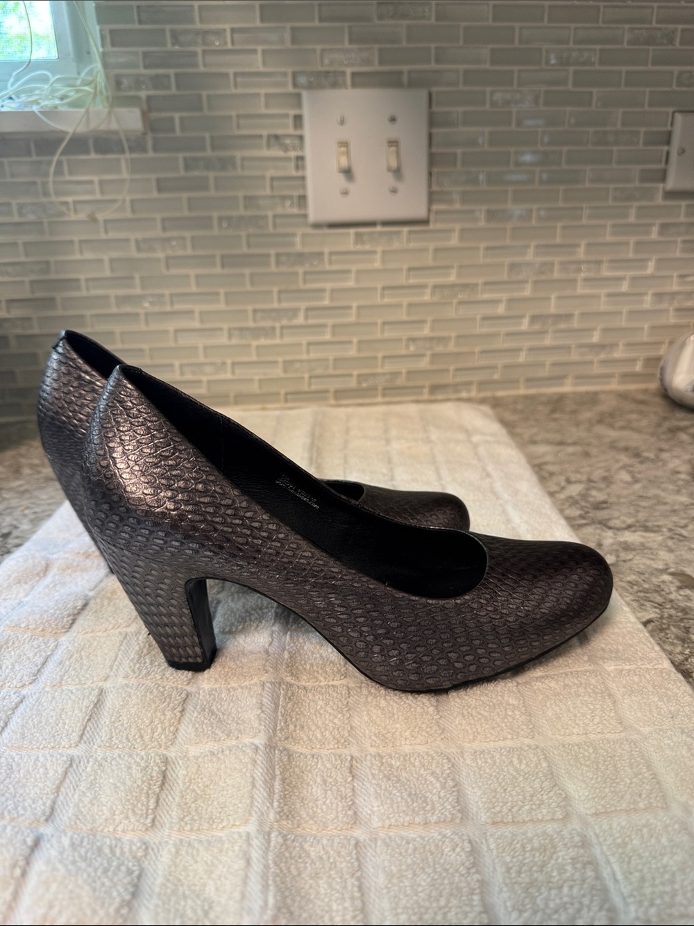 Born Metallic Textured Block Heel Pumps - Gunmetal